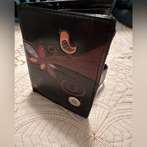 Black Wallet with Bird and Floral Design
